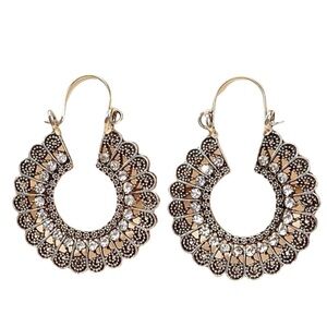 Silver Rhinestone Detail Hollow Out Hoop Earrings